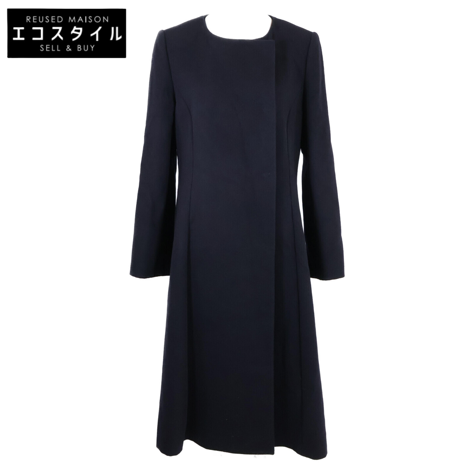極美品◎正規品 日本製 FOXEY フォクシー 38772 レディース 袖ミンク使い カシミヤ100％ Aライン ロングコート ダークネイビー 40 毛皮【中古】