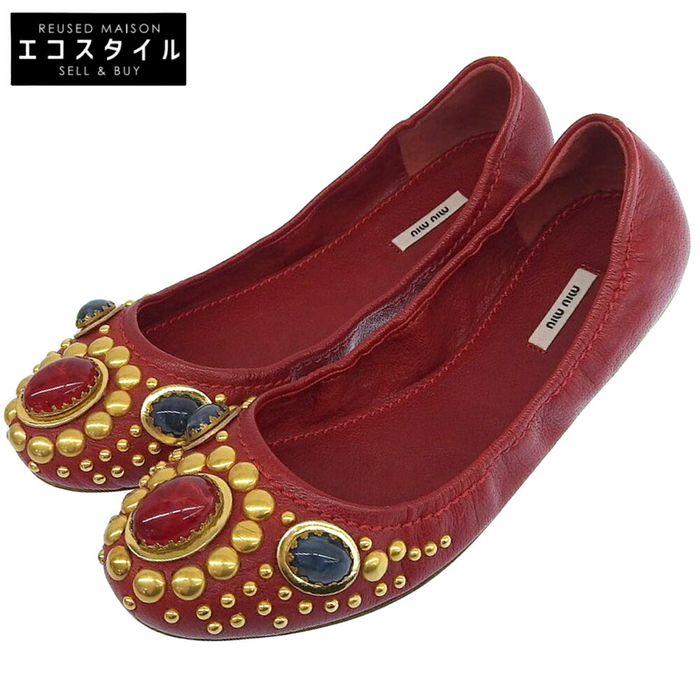 miu miu レッド フラットシューズ アンクルストラップ バレエ miu miu レッド フラットシューズ アンクルストラップ バレエ