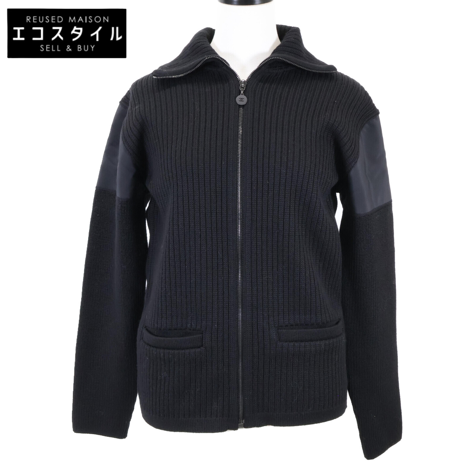 ★CHANEL ★美品 カシミヤ100 CCロゴジップ フーディ ニットコート CHANEL シャネル コート ブラック・カシミア・ゴールドボタン