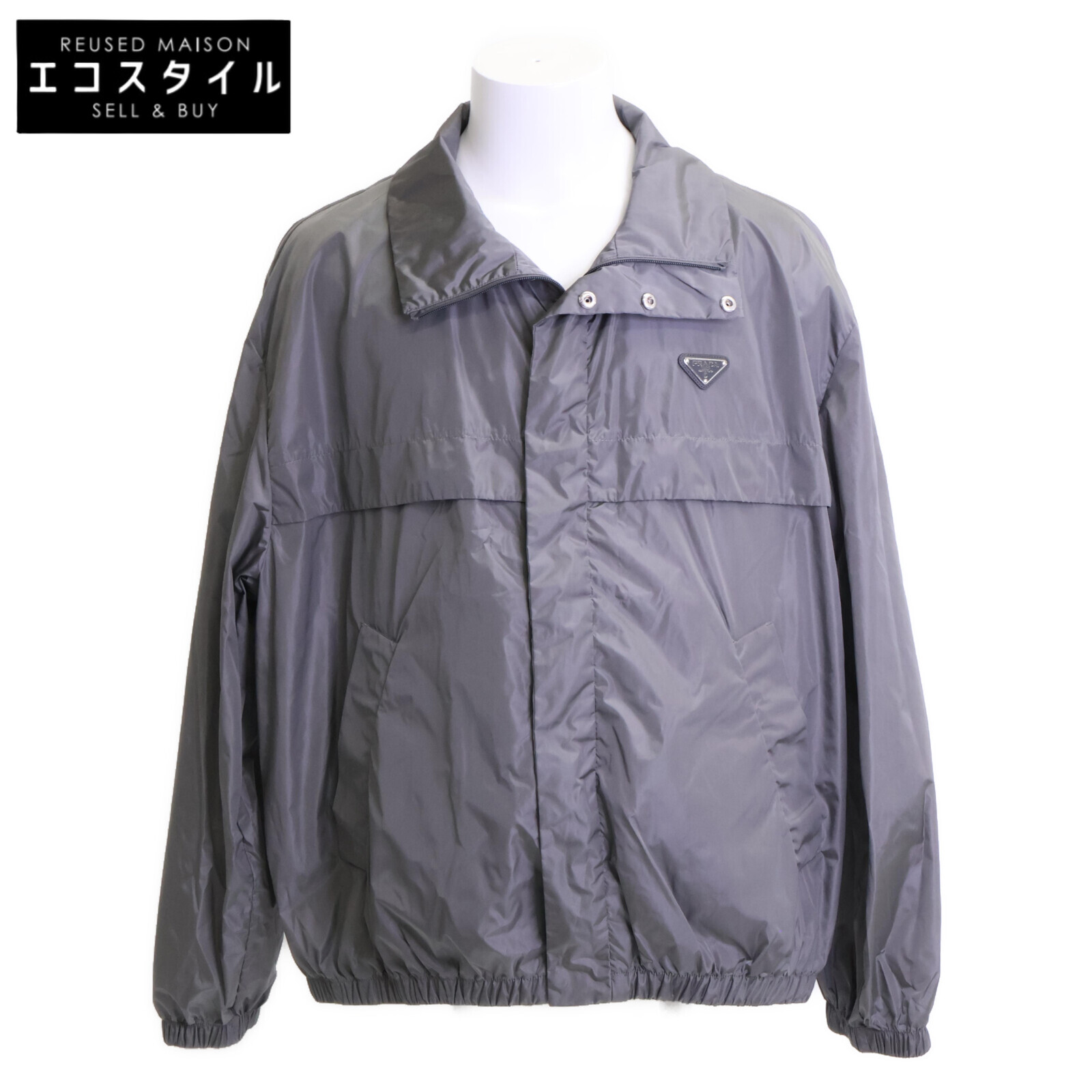 21AW ☆極美品☆ PRADA 三角プレート　シルク100% ジップジャケット PRADA】プラダ『三角ロゴ トライアングルプレート ライト