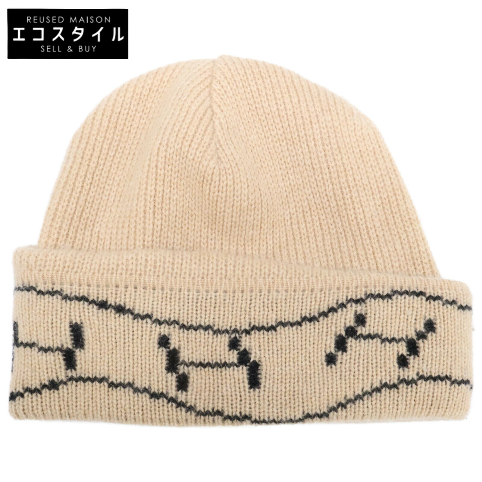 【みい様限定】HERMES カシミア　ニット帽 ブラック・グレー ME HERMES ニット帽 サイズM