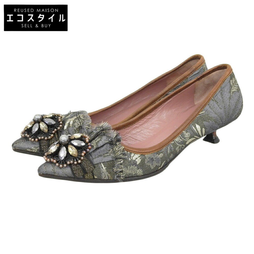 MIUMIUパンプス　35 1/2 未使用品☆MIUMIU ミュウミュウ ビジュー付き チャンキーヒール