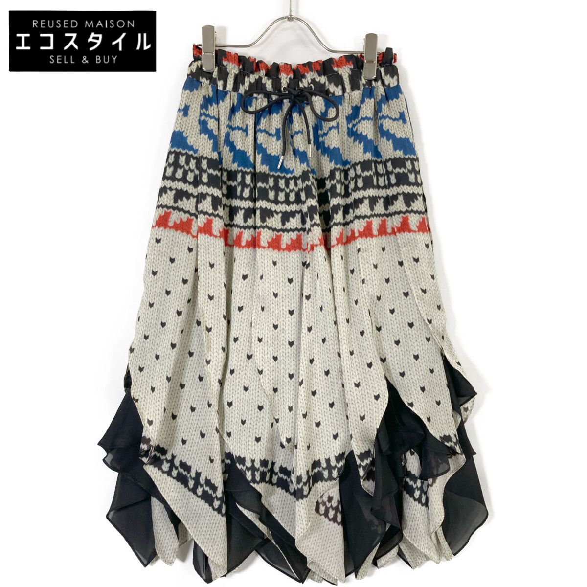 美品 　sacai サカイ　フリンジ　ニット　民族柄　スカート 楽天市場】sacai サカイ 24AW Pattern Knit Print Skirt ニット