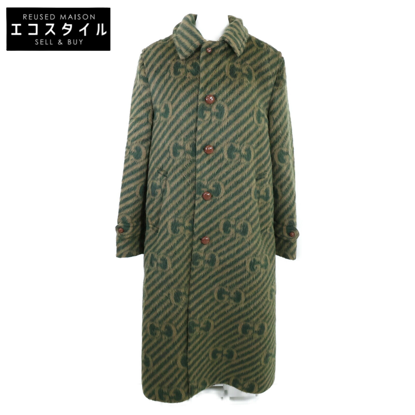 GUCCI ウールコート 緑と茶色のチェック柄 140cm~ 新品タグ付き 中古】グッチ GUCCI チェックシャツ ロッキングホース 672701