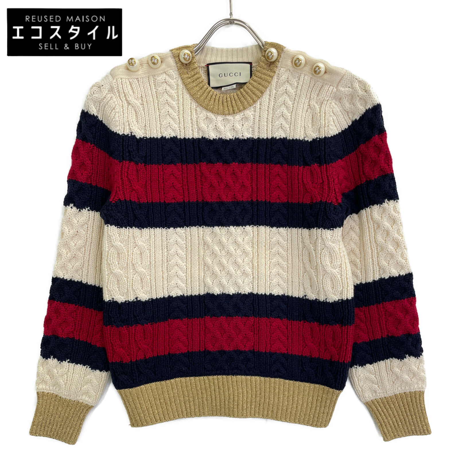 【楽天市場】GUCCI グッチ 434363 X5D24 マルチカラー ウール GGパールボタン ボーダーニットプルオーバー トップス M ...