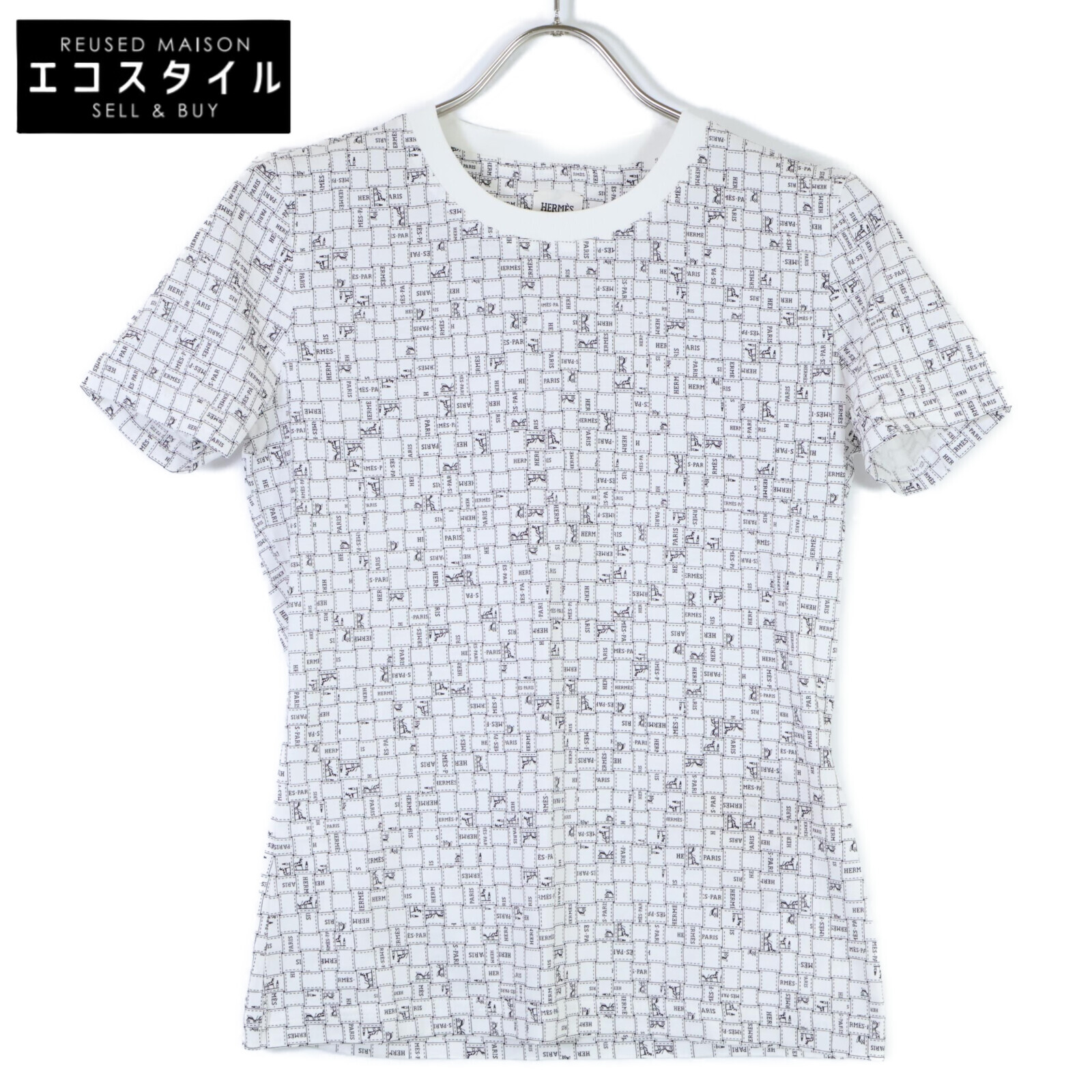 華やかモザイク柄トップス【HERMES】ボルデュック Tシャツ♪ 大人お洒落！】HERMES ボルデュック・チェック Tシャツ (HERMES