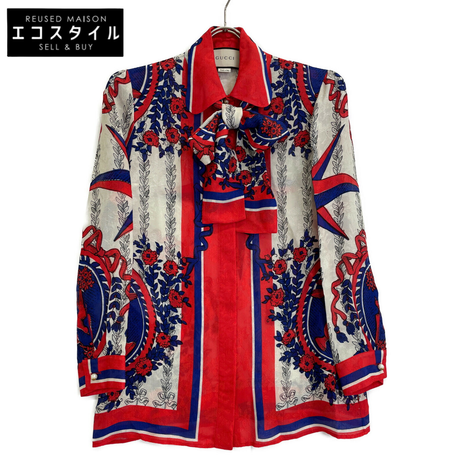 ✨美品✨グッチ フルーツ柄 シルク シャツ ブラウス ヴィンテージ 長袖 L相当 美品】GUCCI グッチ シルクブラウス フルーツ柄 マルチカラー