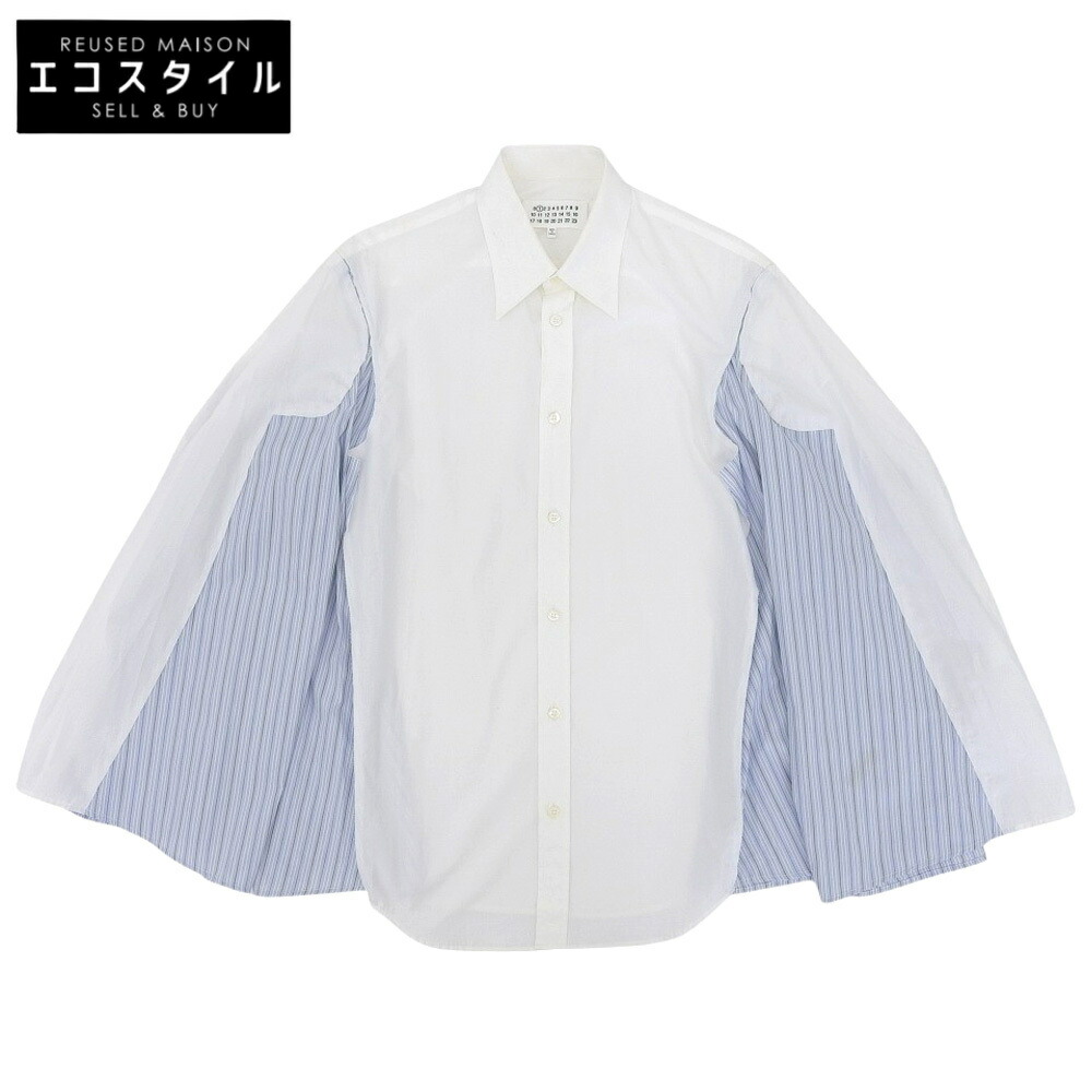 Maison Margiela メゾンマルジェラ 21SS ポプリンストライプ長袖シャツ ブラウス S51DL0360 S53682 ホワイト/ブルー レディース Maison Margiela（旧Maison Martin Margiela） - Maison