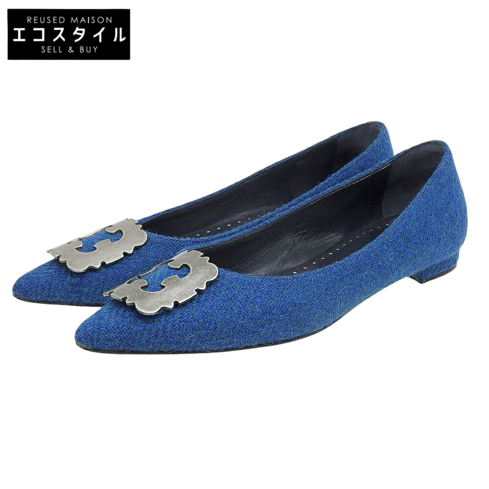 【美品】MANOLO BLAHNIK ネイビー ハンギシ フラットサイズ36 美品】MANOLO BLAHNIK ネイビー ハンギシ フラットサイズ36