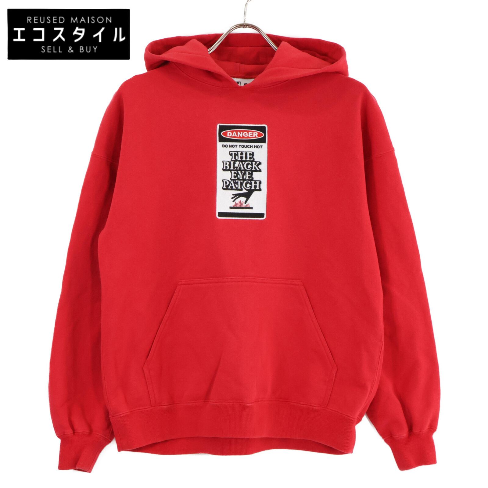 【希少】ブラックアイパッチ LHP 限定 取扱注意 パーカー M オレンジ 赤 LHP限定】ブラックアイパッチ☆取扱注意 フード刺繍ロゴ パーカー L.