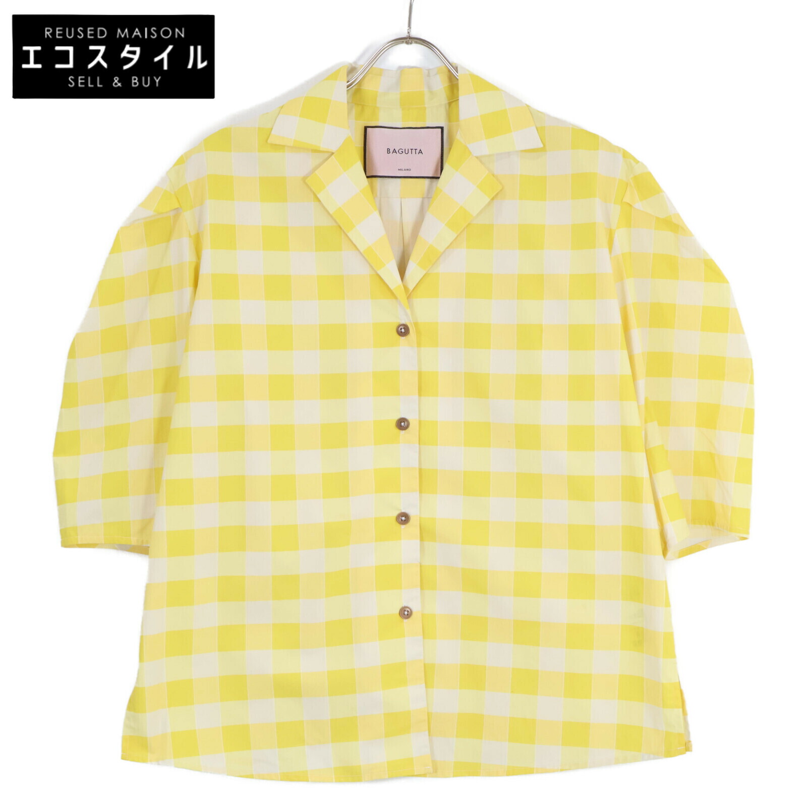 BAGUTTA バグッタ チェック柄 半袖シャツ トップス XS イエロー レディース 【中古】
