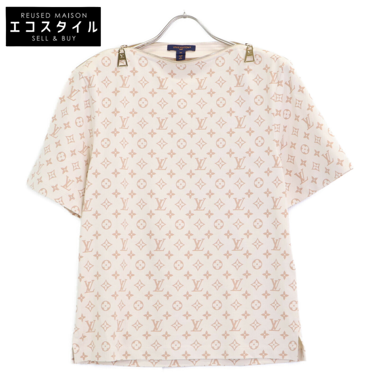 LOUIS VUITTON ルイヴィトン RW241WJ FQTS19 ベージュ モノグラムジップTシャツ トップス XS ベージュ レディース 【中古】