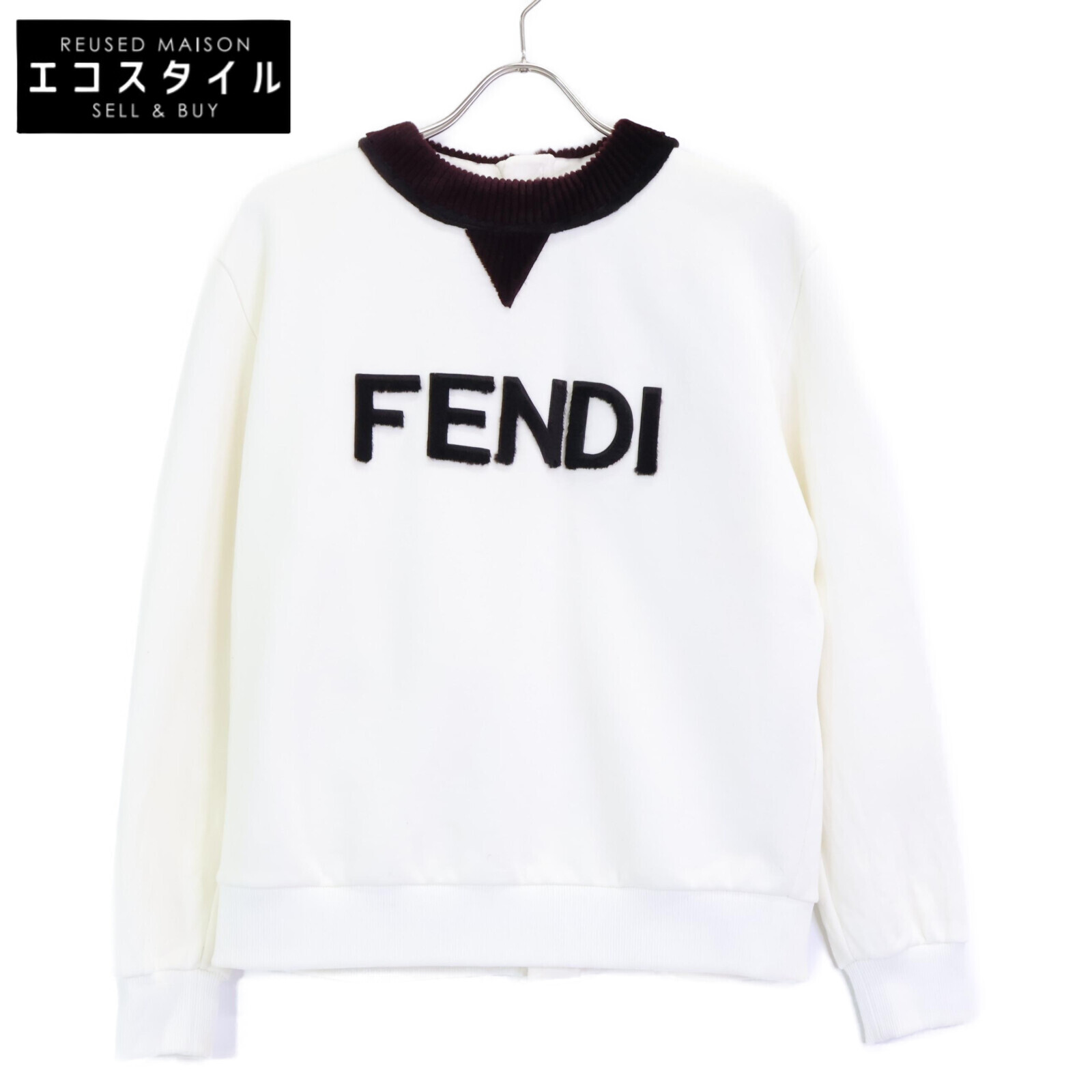 FENDI フェンディ FS9614 ACM7 23年 白いこと ロゴタイプ毛革 バックジップ 流汗 トップス   XS 白いこと 赤銅色 レディース 【中古】