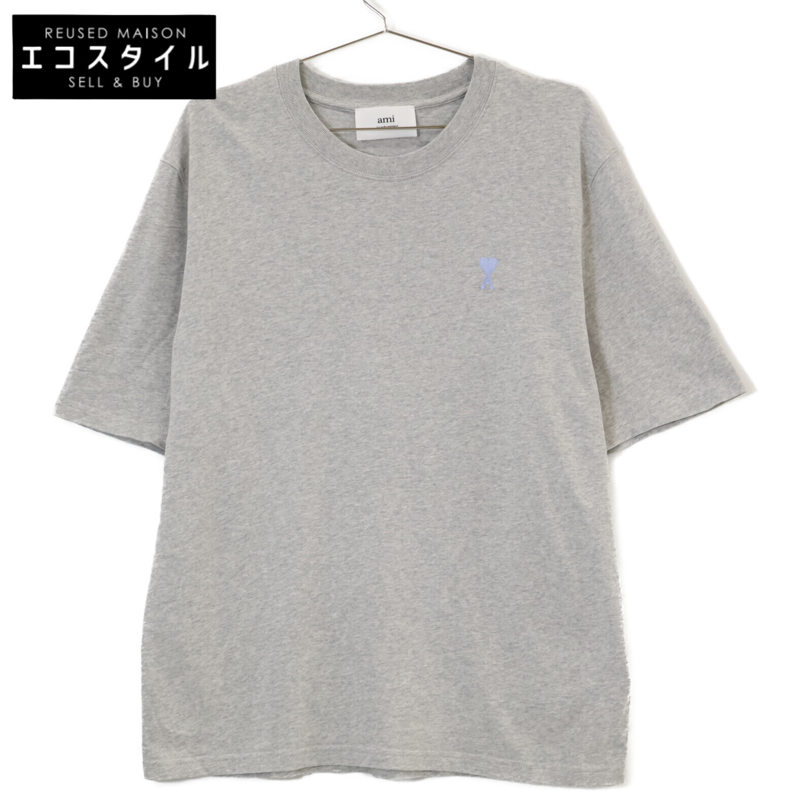 AMI PARIS アミパリス SPUTS022.726 コットン ハートロゴ刺繍 半袖Tシャツ/ トップス S グレー メンズ 【中古】