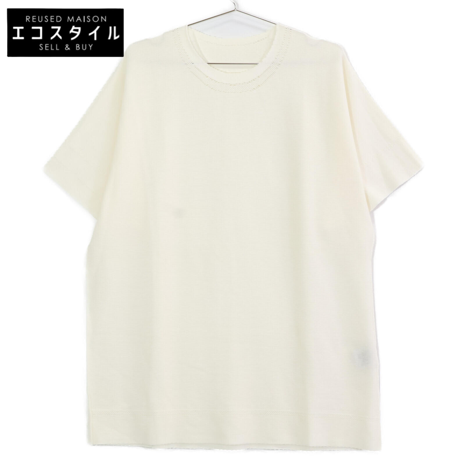 ISSEIMIYAKE A.POC イッセイミヤケエイポック AT11KK414 白いこと 綿織物×ナイロン ハーフスリーブデザインニットプルオーバー トップス   3 白いこと レディース 【中古】