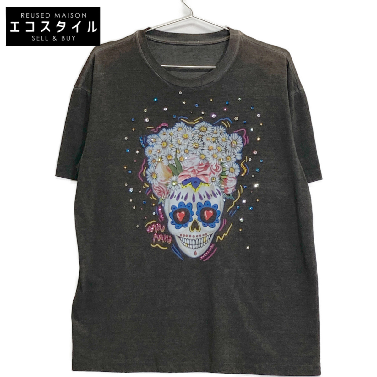ミュウミュウ　miu miu 半袖Tシャツ Sサイズ miu ミュウミュウ Tシャツ MIU レディース ラインストーン