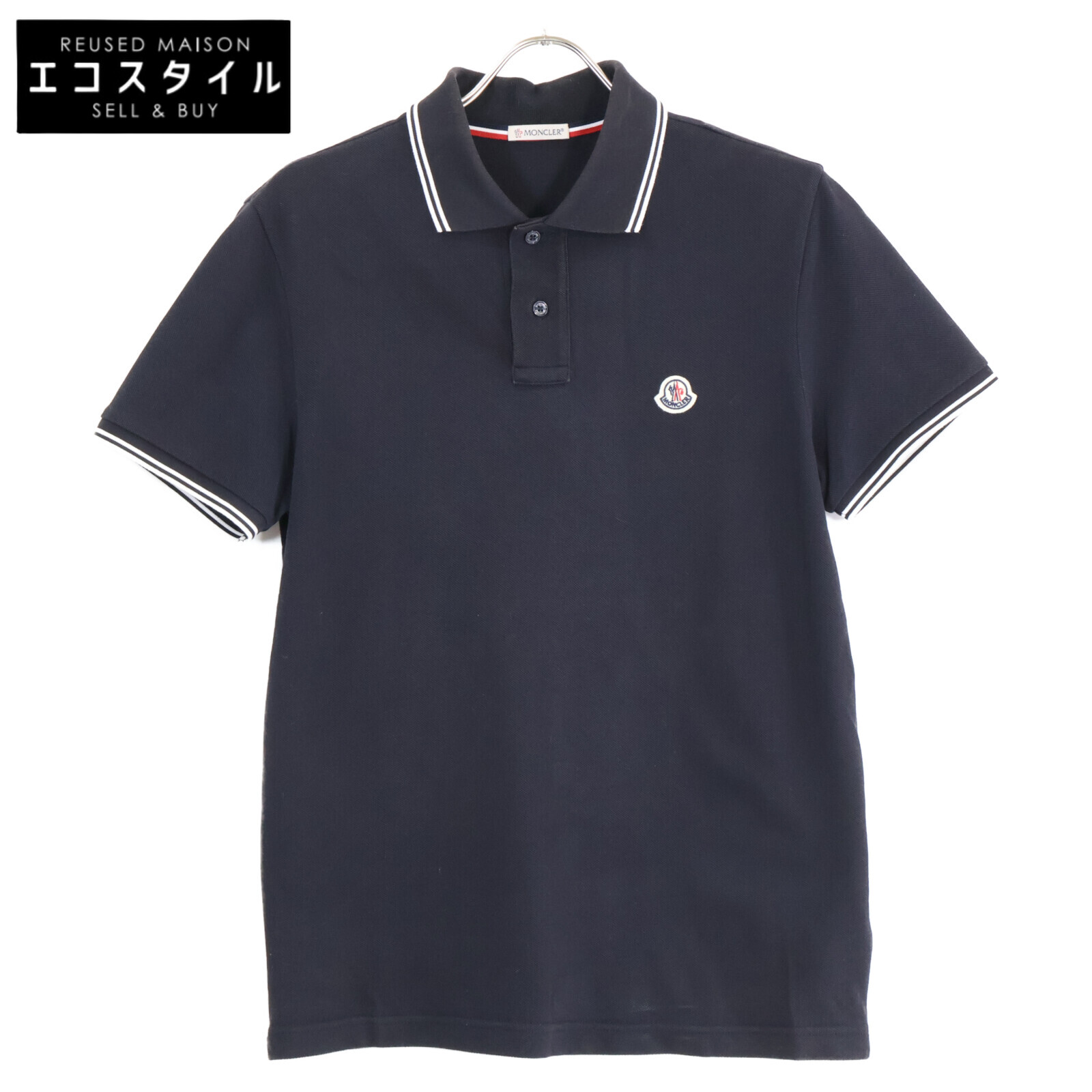 モンクレール　ポロシャツ　サイズL ネイビー MONCLER／モンクレールのポロシャツ Lサイズ 濃紺 ネイビー 中古