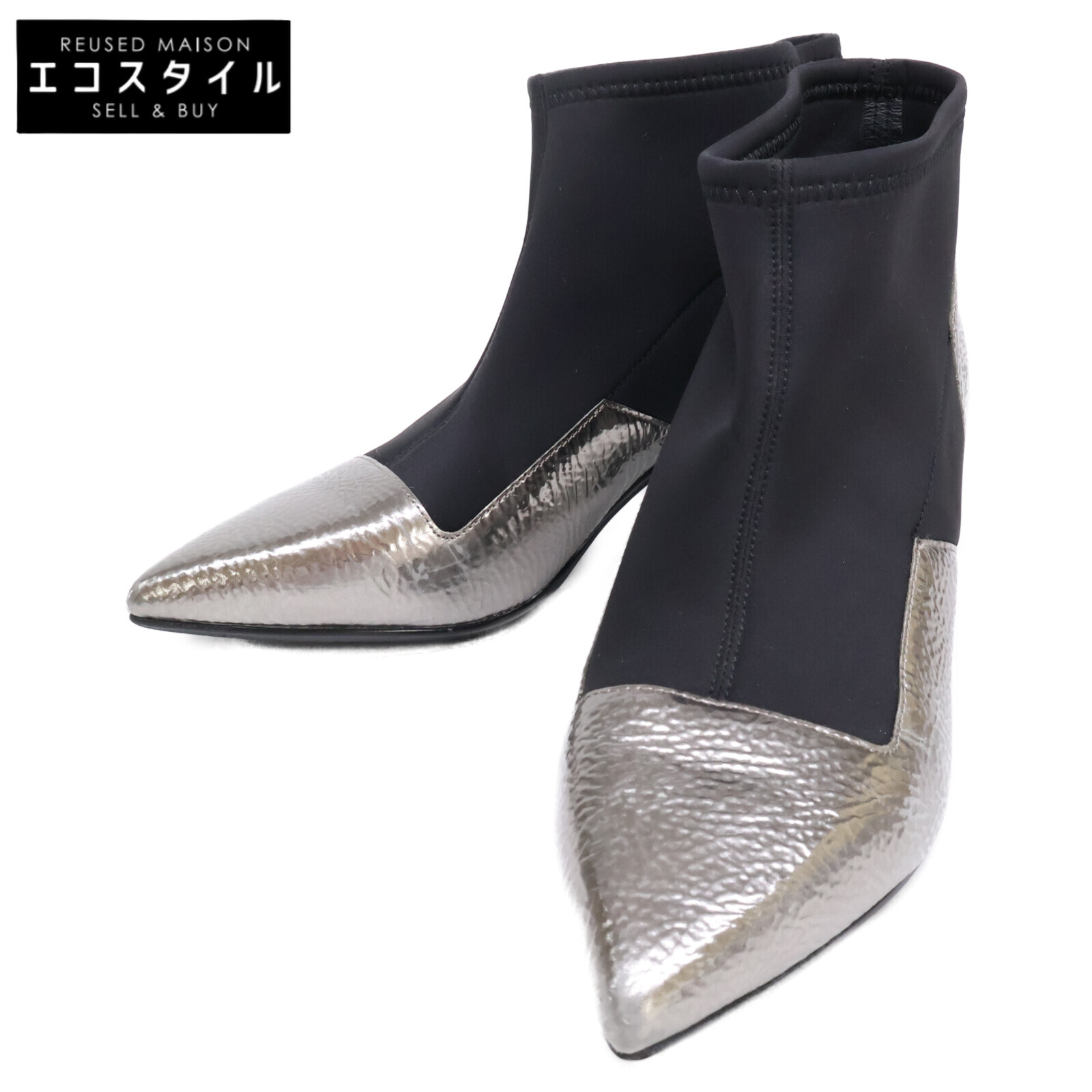 ユナテッドヌード　united nude ショートブーツ　38 シルバー　レザー UNITED NUDE ユナイテッドヌード ショートブーツ UN Bootie Mid