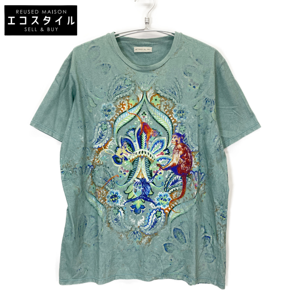ETRO エトロ ｸﾞﾘｰﾝ ﾍﾟｲｽﾞﾘｰ Tｼｬﾂ トップス XL グリーン メンズ 【中古】