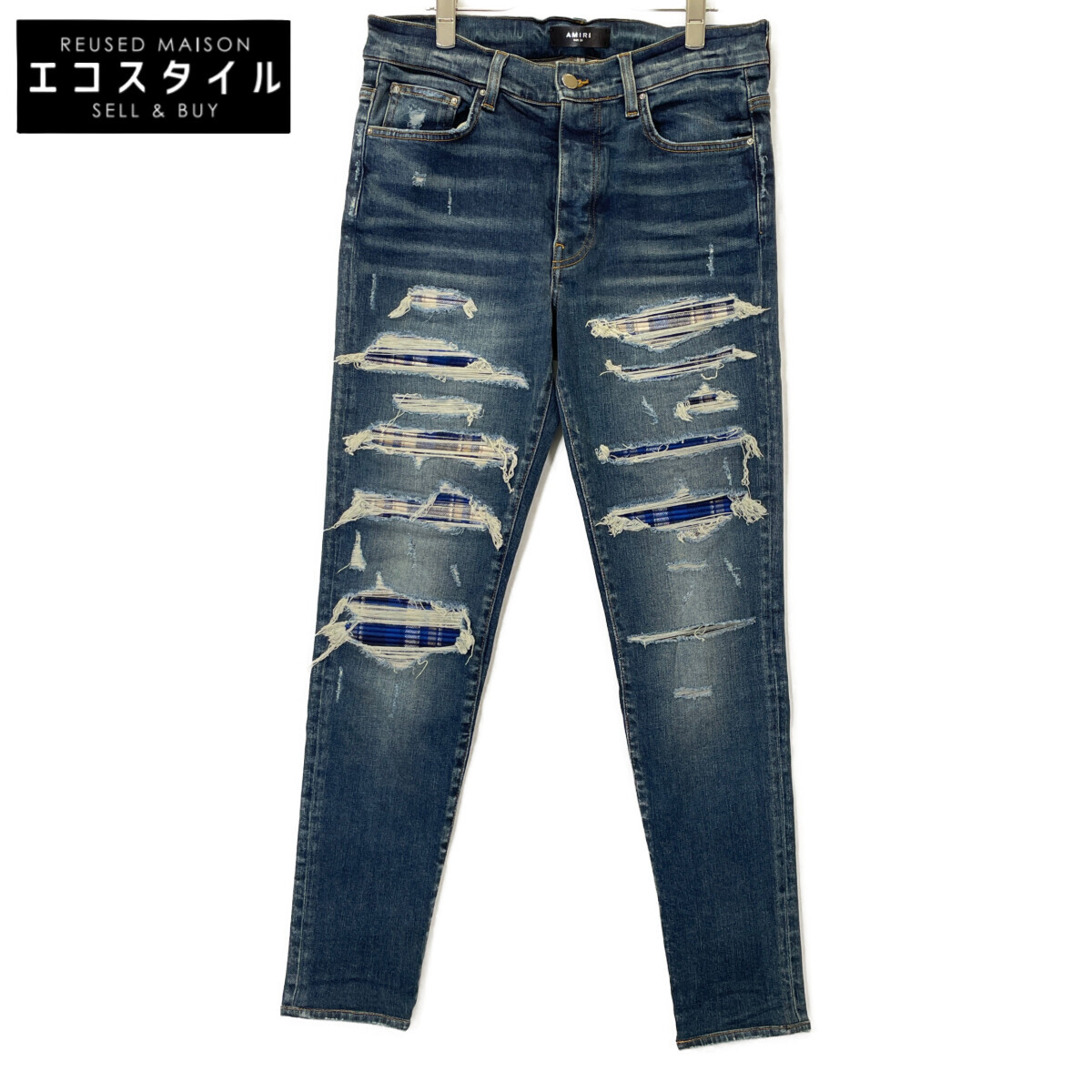 アミリ　MX-1 デニム　ストレッチ　スキニー AMIRI - 美品 AMIRI アミリ MX-1 クラッシュ加工 パッチ ボタン