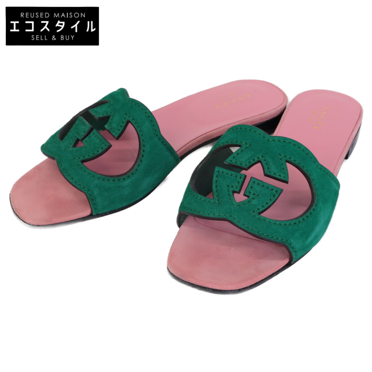 GUCCI グッチ インターロッキングG カットアウト サンダル/ シューズ 35 サクラ色/緑であること レディース 【中古】