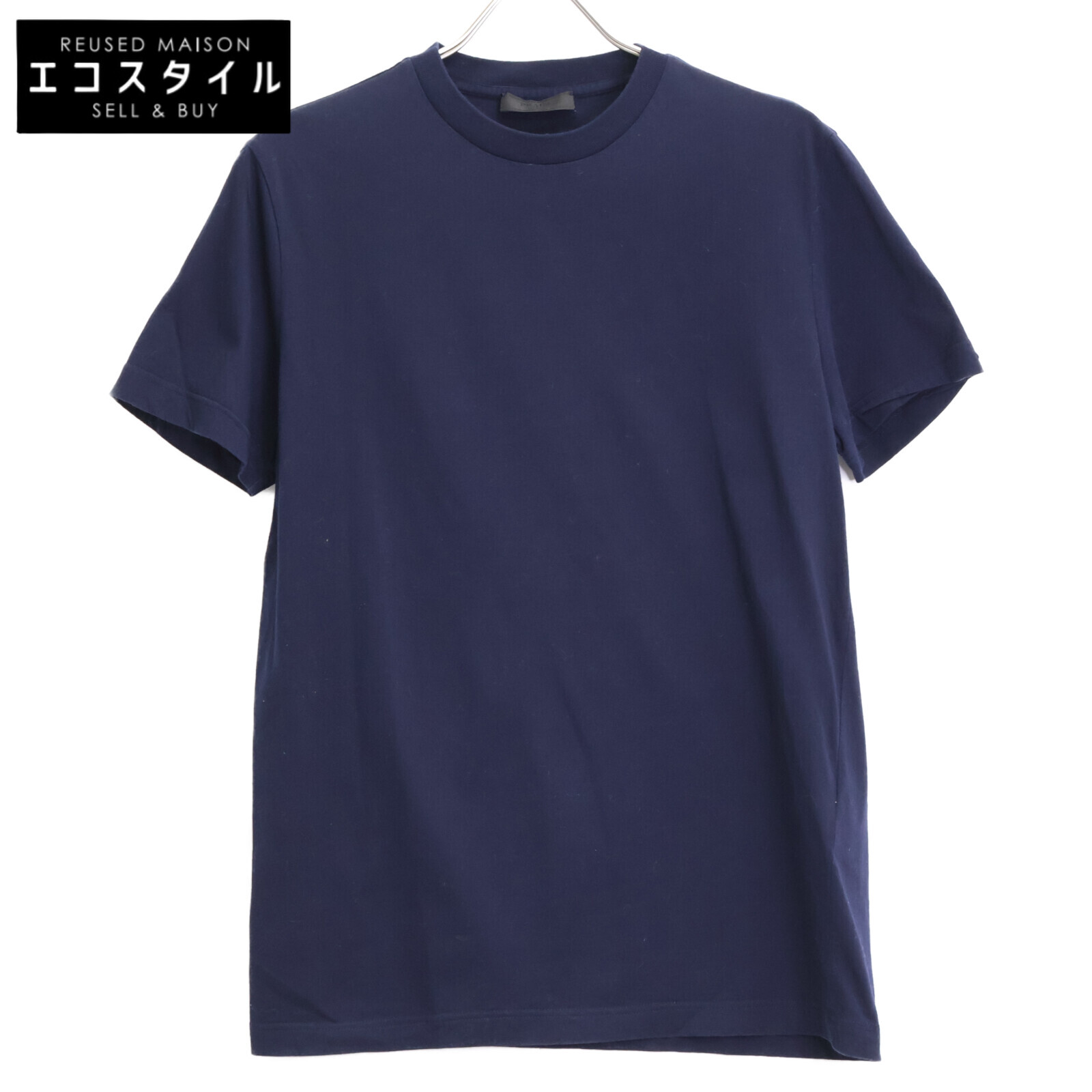 PRADA プラダ UMJ492 ﾈｲﾋﾞｰ ﾄﾗｲｱﾝｸﾞﾙﾛｺﾞ ｸﾙｰﾈｯｸTｼｬﾂ トップス M ネイビー メンズ 【中古】