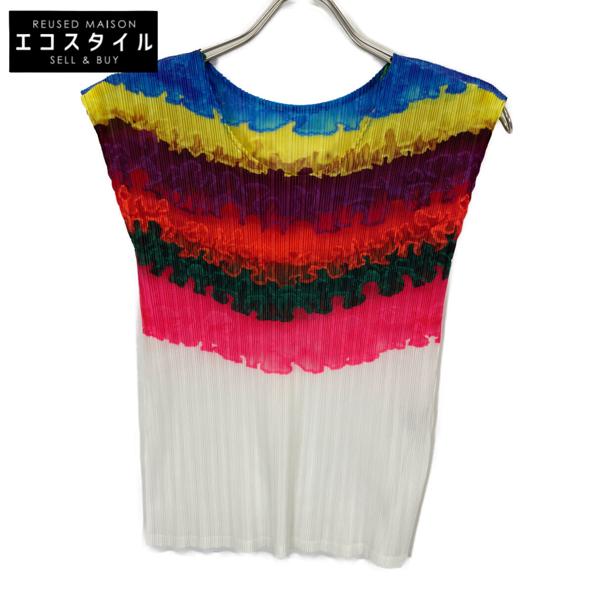 PLEATS PLEASE 筋目プリーズ PP31-FK342 白いこと 多色生産品染め ノースリーブカットソー トップス   3 白いこと レディース 【中古】