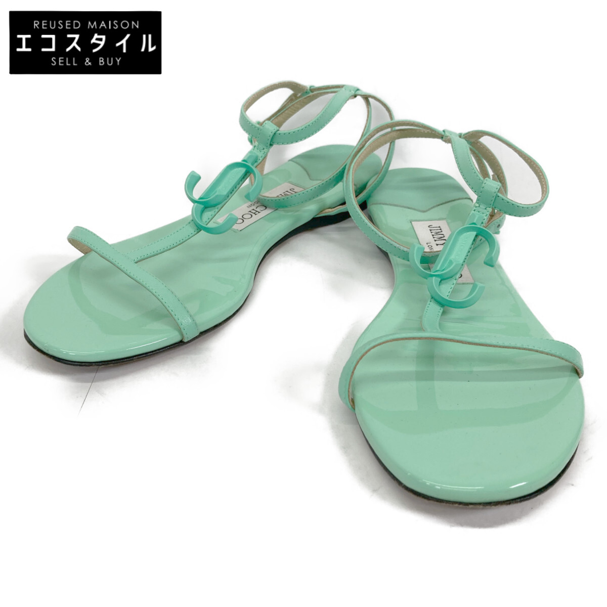 JIMMY CHOO ジミーチュウ 【美品】ALODIE FLAT MAIAMI MINT 同盟罷業一回り サンダル 37 緑であること レディース 【中古】