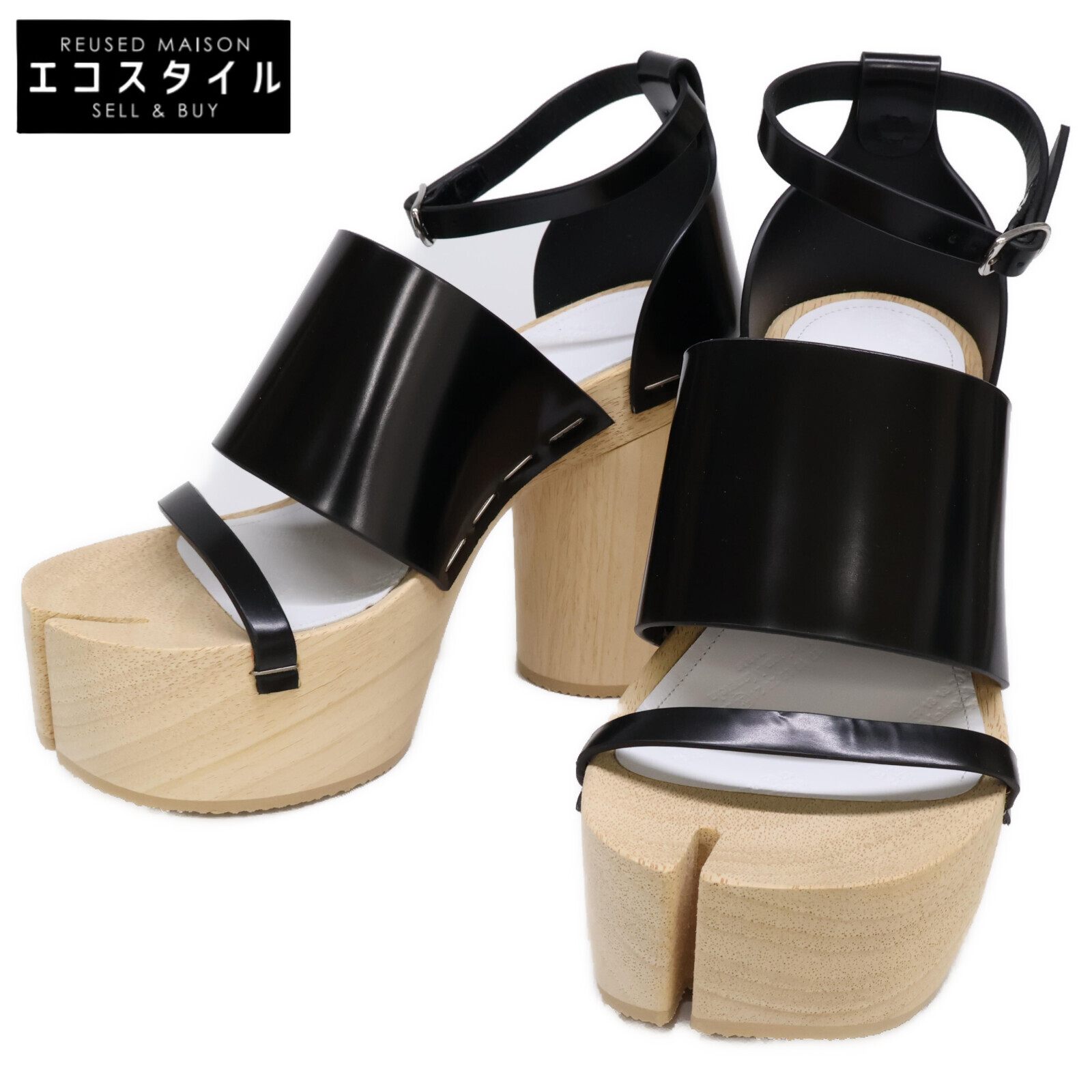 Maison Margiela メゾンマルジェラ 【新品未当て嵌める】22 S39WY0022 なおなお書き679 T8013 タビ 白木 アンクルストラップ サンダル シューズ 36 黒いこと/自然的 レディース 【中古】