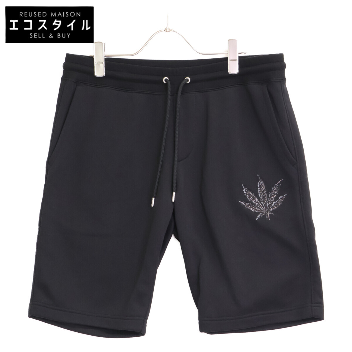 1piu1uguale3 ウノピゥウノウグァーレトレ MRP534 黒いこと LEAF SWEAT SHORTS スウェットショートパンツ ボトムス   5 黒いこと メンズ 【中古】