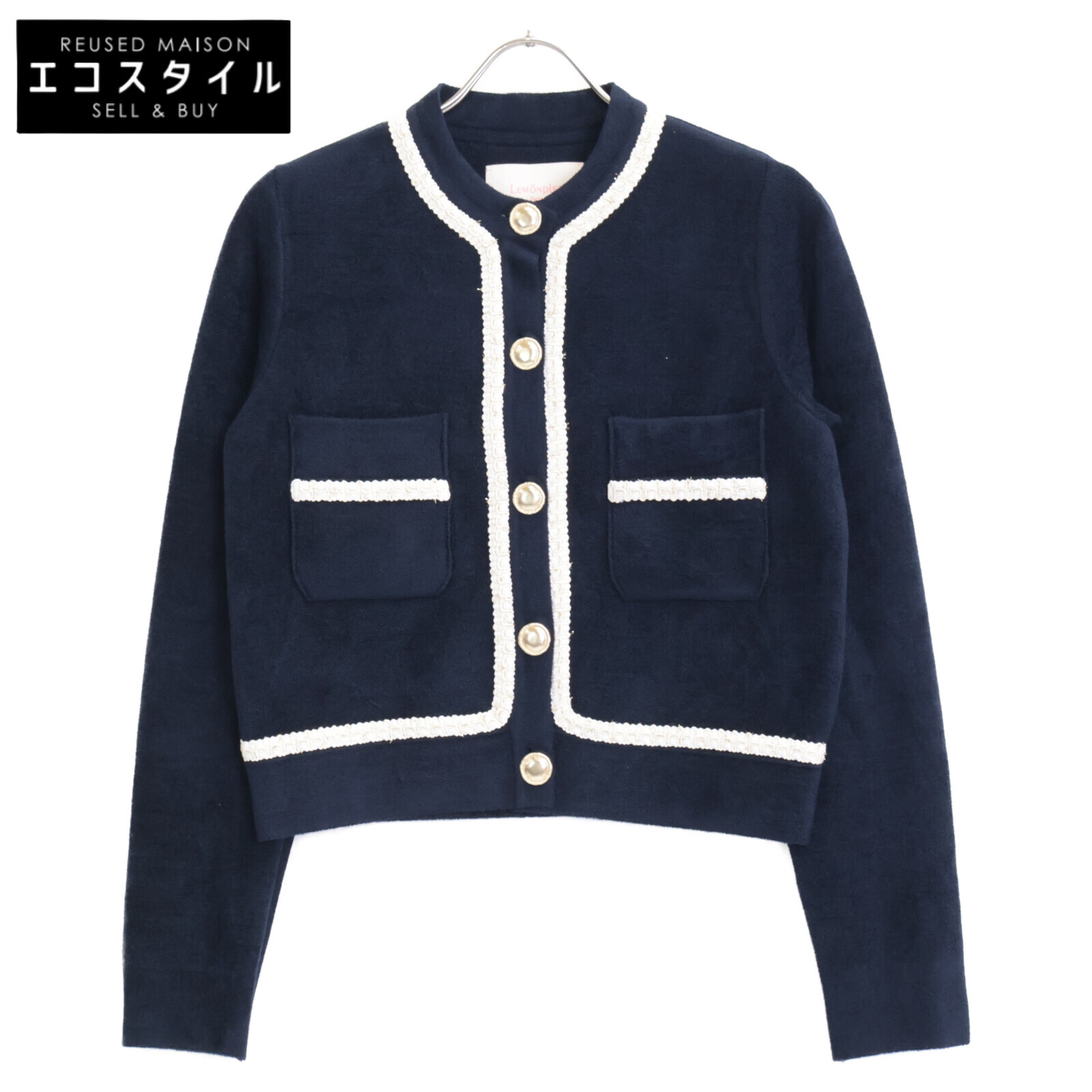 LEMONPLET レモンプレット ﾈｲﾋﾞｰ MIFERE 金ﾎﾞﾀﾝｶｰﾃﾞｨｶﾞﾝ トップス S ネイビー レディース 【中古】