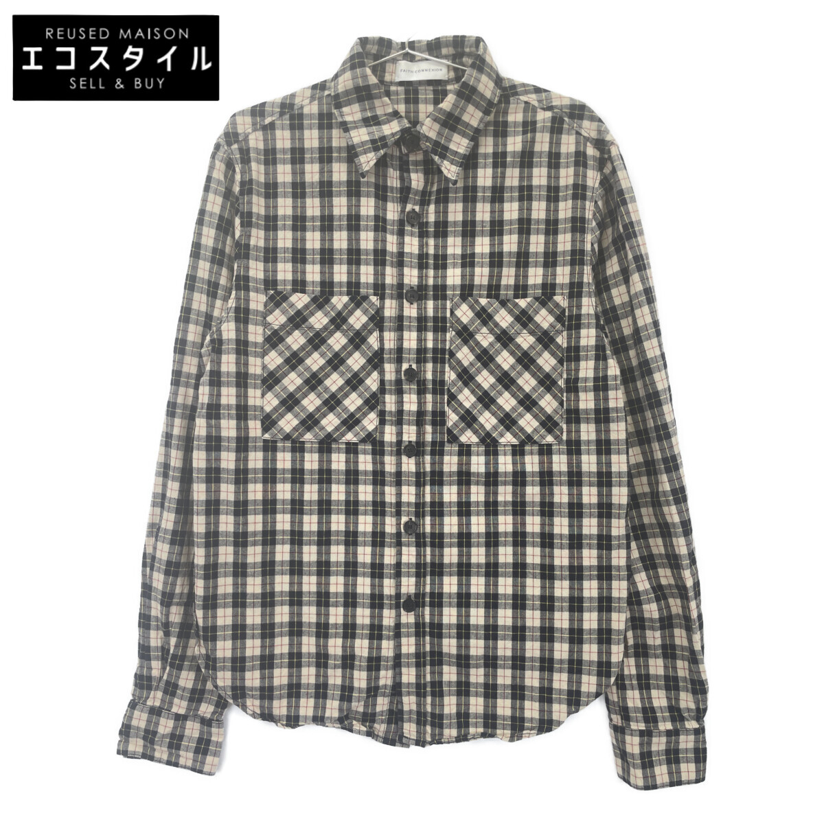 Faith Connexion フェイスコネクション X1820TSB227 ﾍﾞｰｼﾞｭ ｺｯﾄﾝ ﾁｪｯｸｼｬﾂ トップス S ブラック×ベージュ メンズ 【中古】