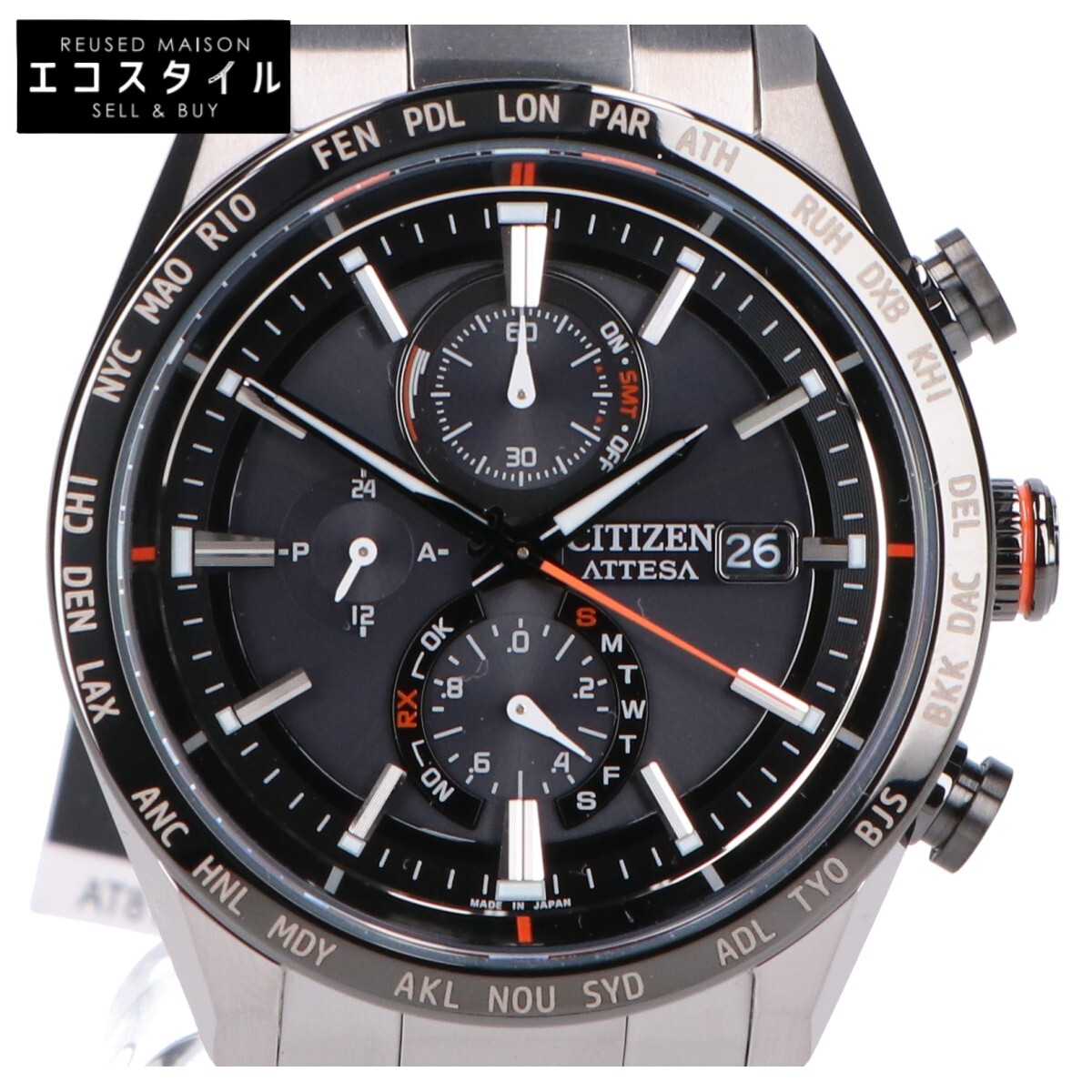 【美品】CITIZEN ATTESA ブラックチタン AT8166-59E ATTESA（CITIZEN） シチズン アテッサ AT8166-59E ブラック