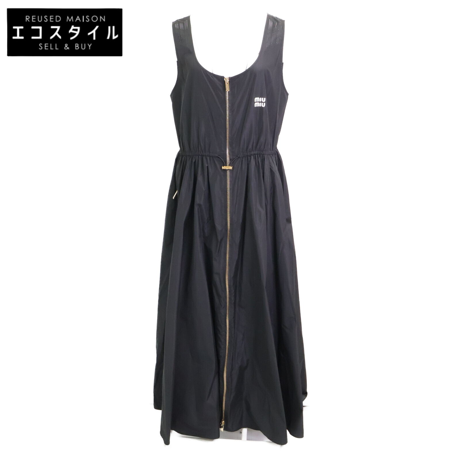 miumiu ミュウミュウ ドレス モノトーン 黒 シルク ノースリーブ 40