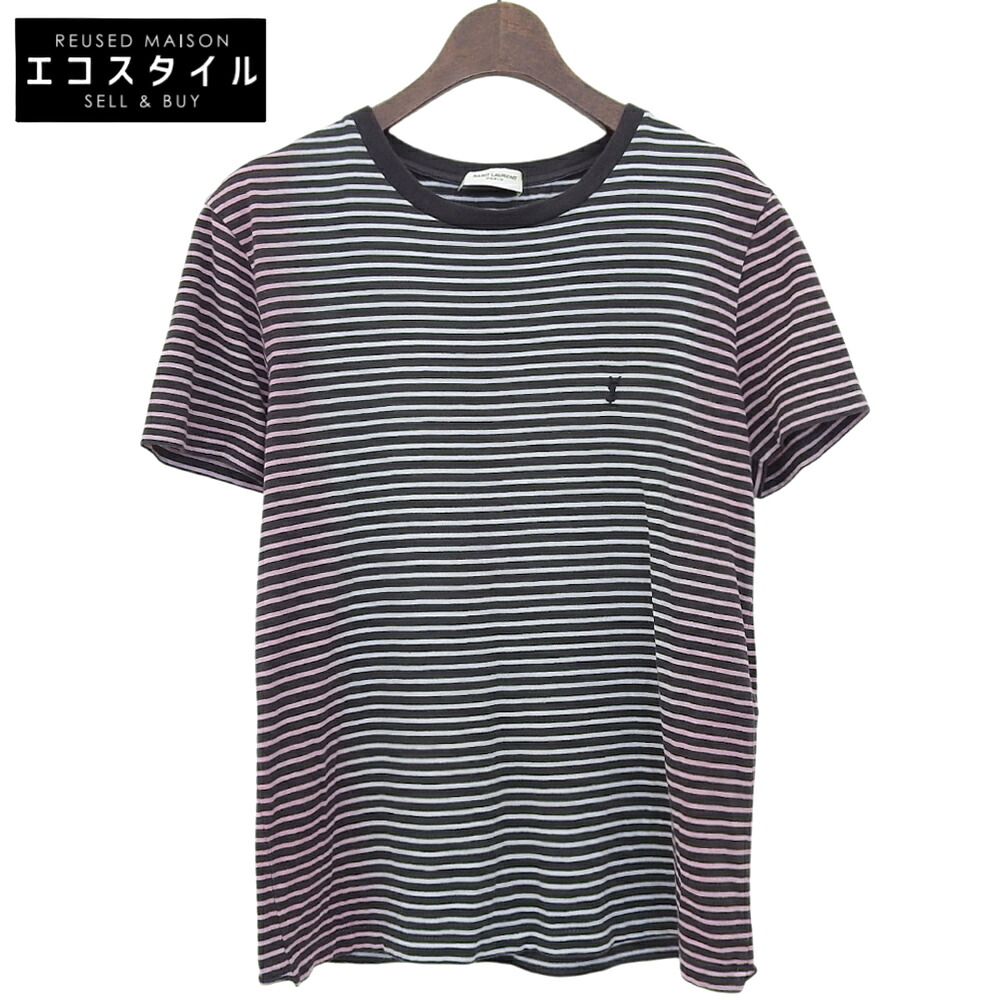 SAINT LAURENT PARIS サンローランパリ グラデーション 間借り人 ティーシャツ トップス レディース 白いこと×黒いこと XS 644057 20年 トップス   XS 白いこと/黒いこと レディース 【中古】