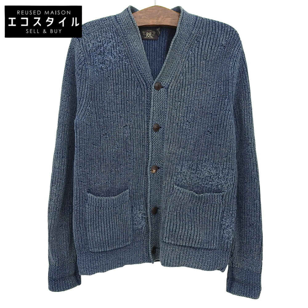 RRL ダブルアールエル インディゴ 本藍染め コットン ロングスリーブ カーディガン メンズ ブルー M ベスト M インディゴ メンズ 【中古】