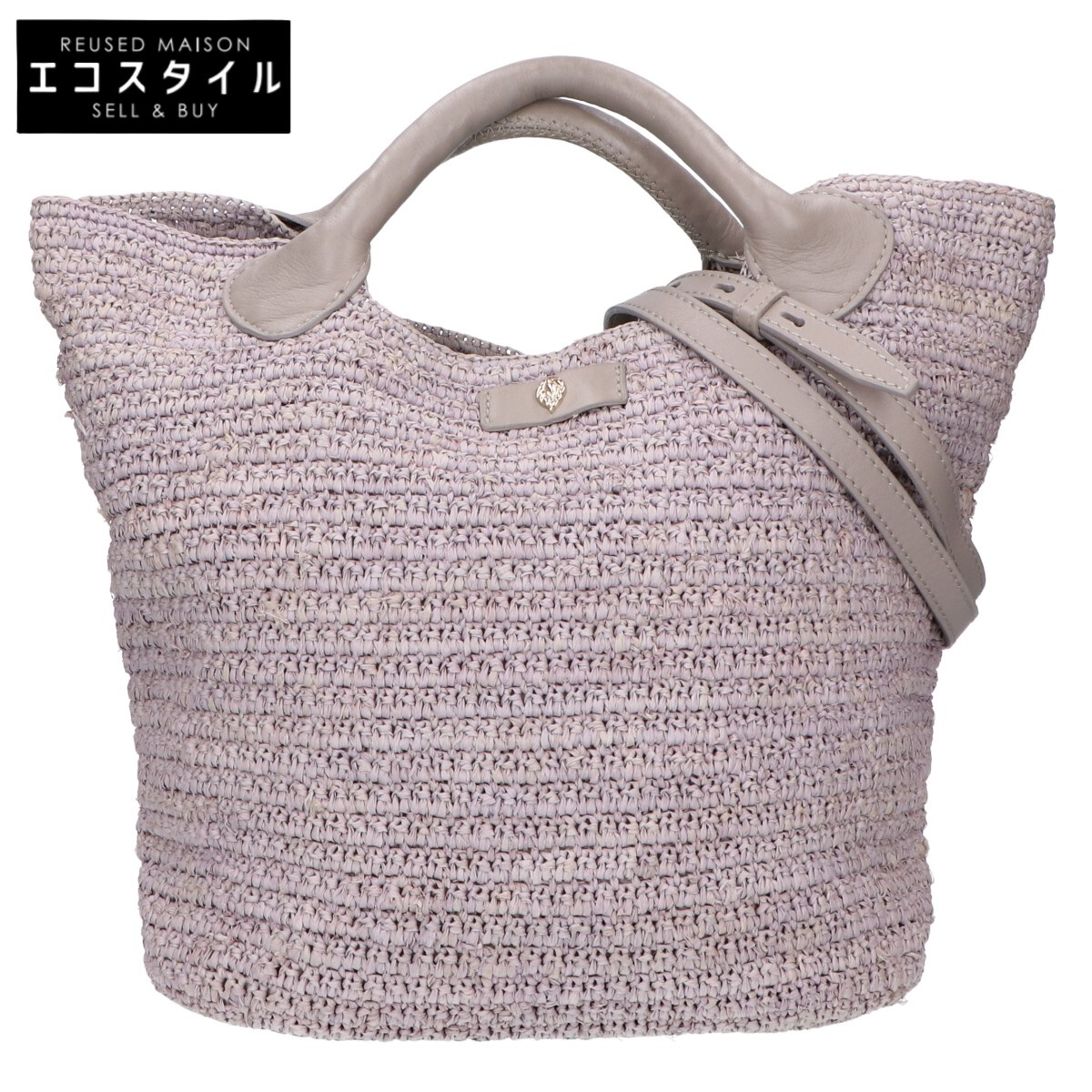HELEN KAMINSKI ヘレンカミンスキー カッシア エス ラフィアｘなめし革 2WAY肩部 トートバッグ 薄墨色 レディース 【中古】