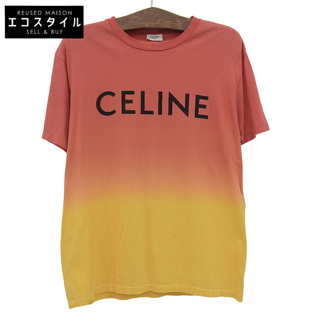 CELINE セリーヌ グラデーション ロゴタイプティーシャツ トップス メンズ マルチ色つや XS 2X681731Y トップス   XS マルチ色つや メンズ 【中古】