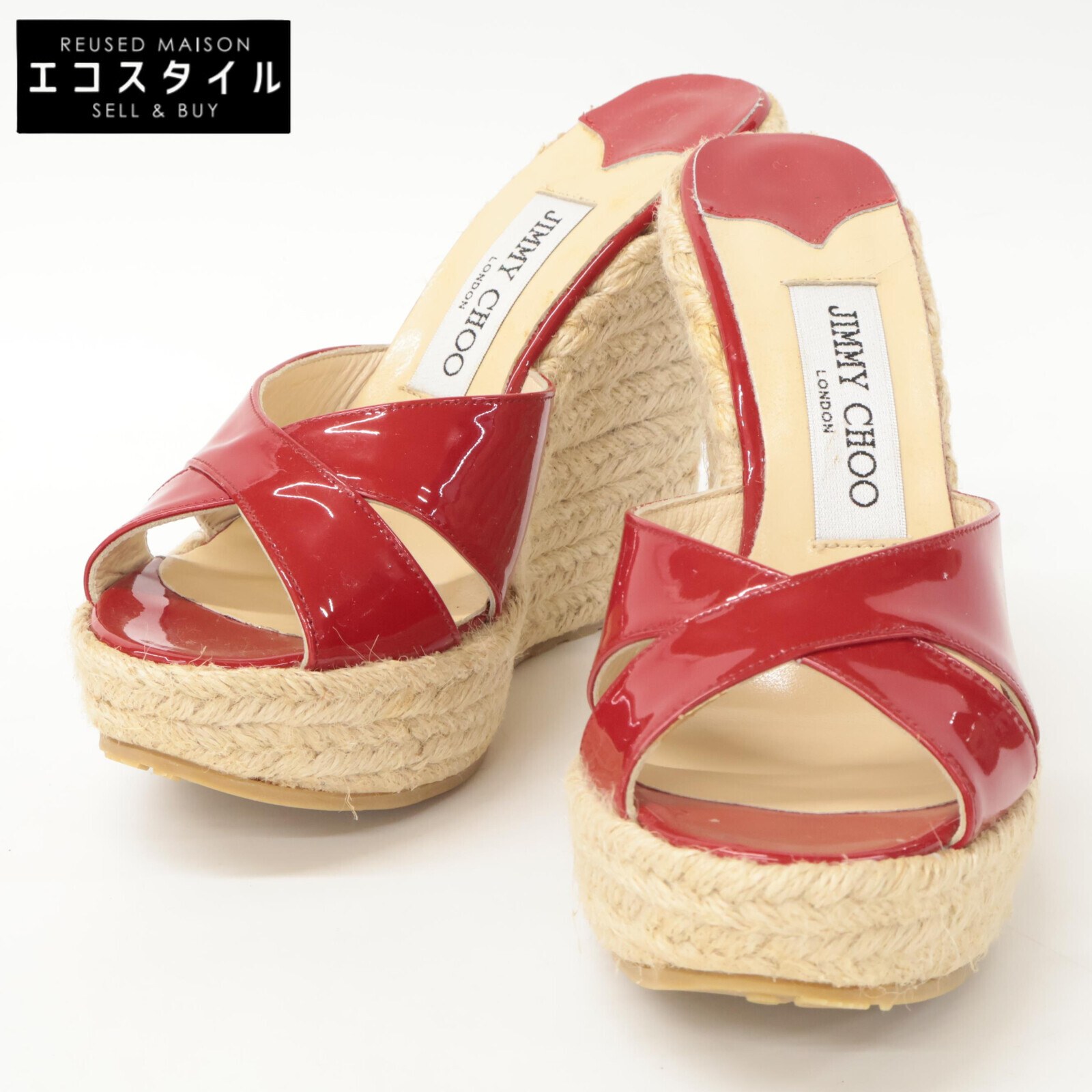 JIMMY CHOO ジミーチュウ 【新品同様】パテント ウェッジソール サンダル 36 レッド レディース 【中古】