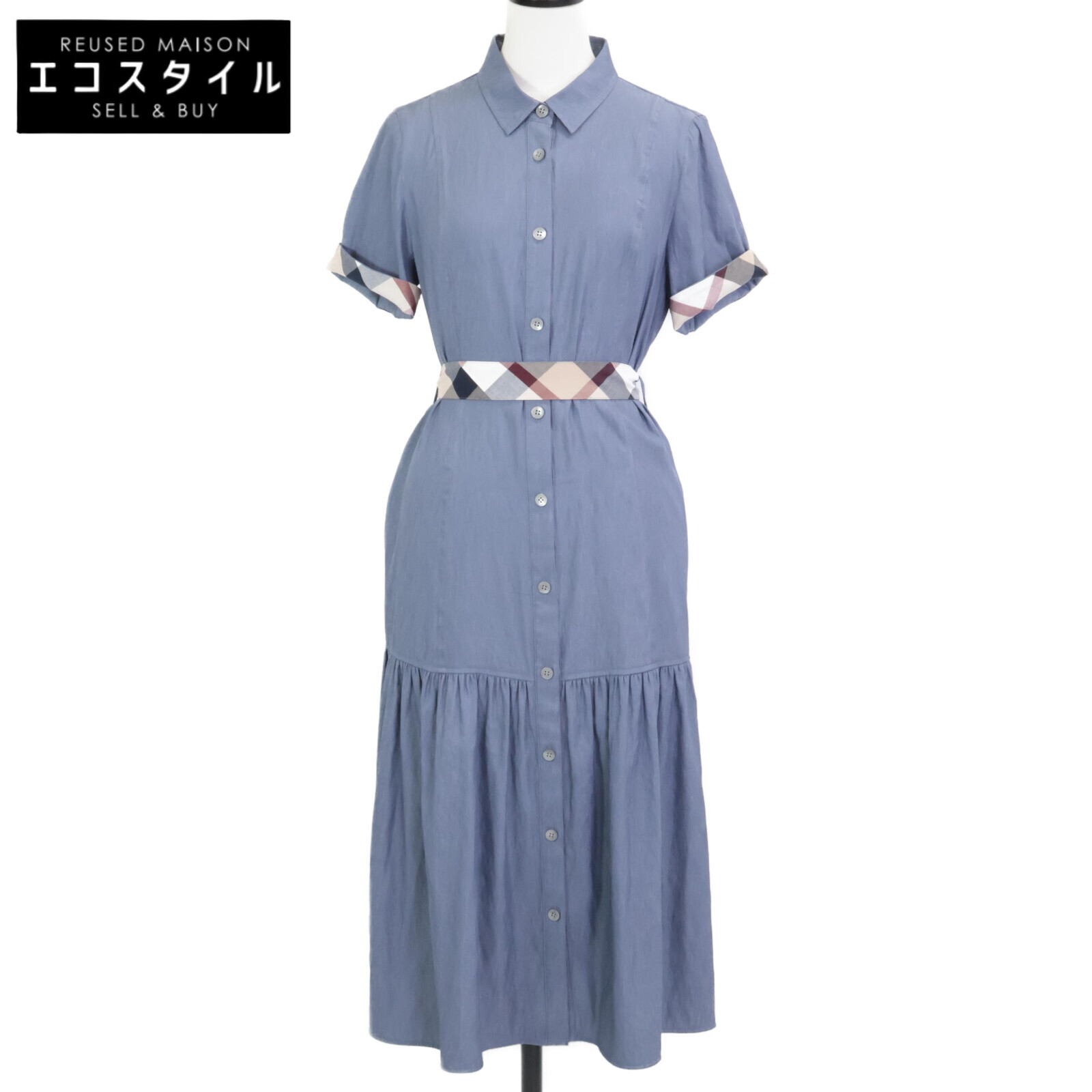 BLUE LABEL CRESTBRIDGE ブルーレーベルクレストブリッジ 24年製 青碧 スラブシャンブレーツイルドレス 衣裳   36 青碧 レディース 【中古】
