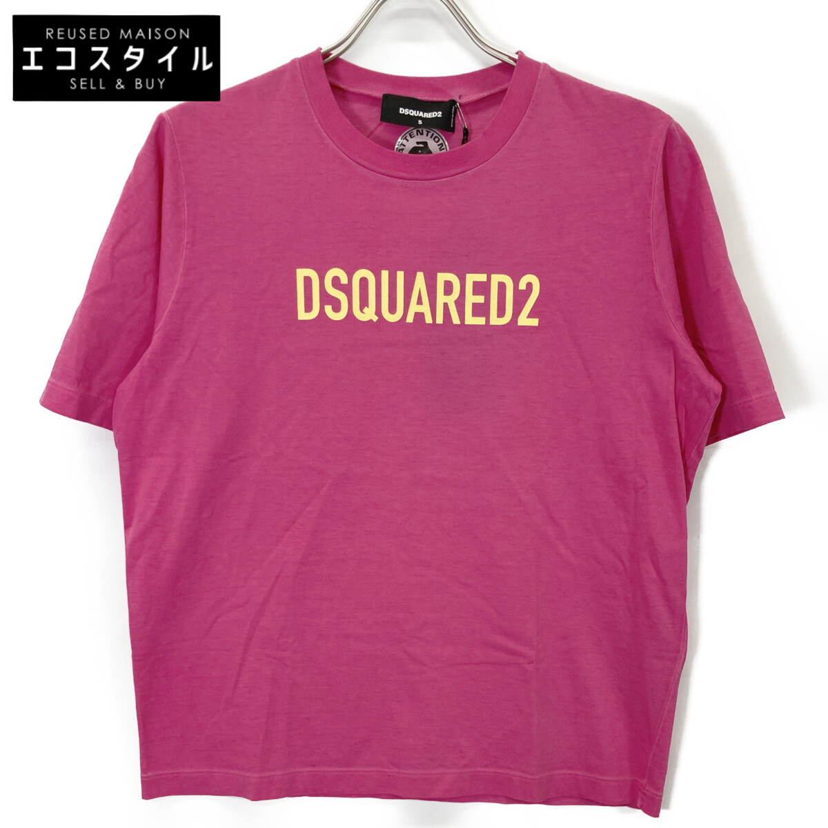 DSQUARED2 ディースクエアード 22年製 サクラ色×黄色 綿織物 半袖プルオーバー トップス   S サクラ色 レディース 【中古】