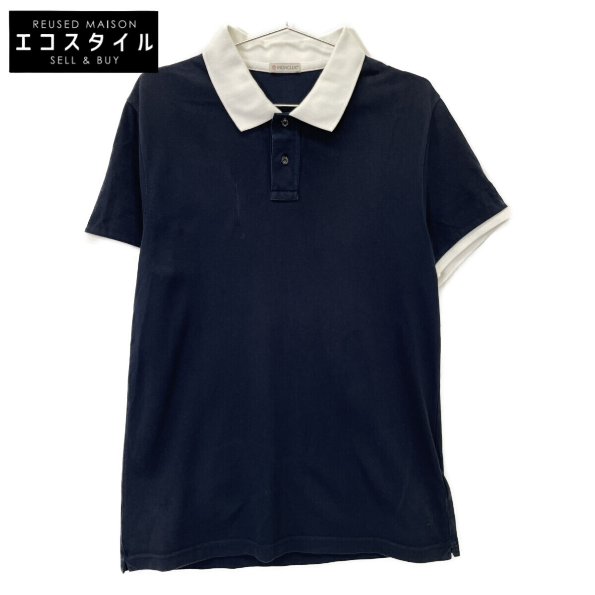 MONCLER モンクレール 国内正規 MAGLIA POLO MANICA CORTA ﾈｲﾋﾞｰ×ﾎﾜｲﾄ ｺｯﾄﾝ ﾜｯﾍﾟﾝﾛｺﾞ ﾎﾟﾛｼｬﾂ トップス L ネイビー×ホワイト メンズ 【中古】