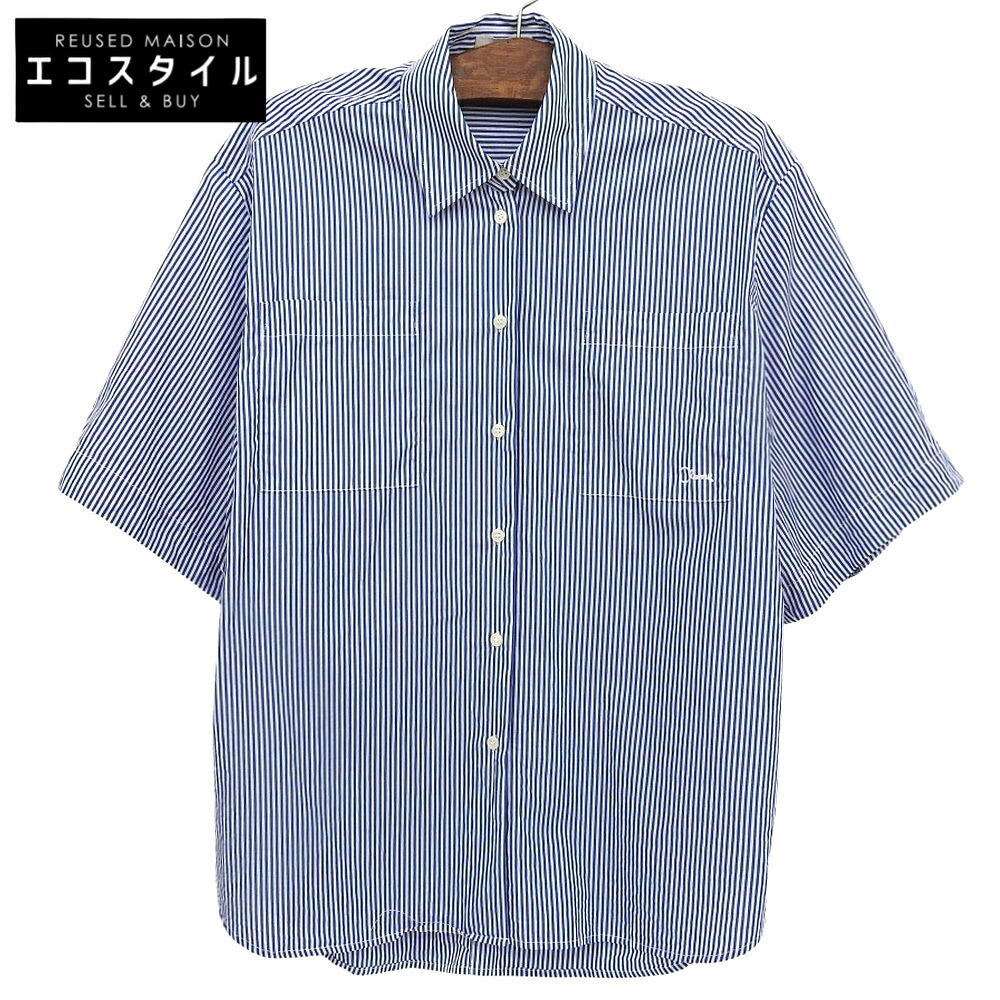 CLANE クラネ 美品 HALF SLEEVE HUGE SHIRTS 綿織物 トップス レディース 青色×白いこと 1 18122ー4202 25SS トップス   1 青色/白いこと レディース 【中古】