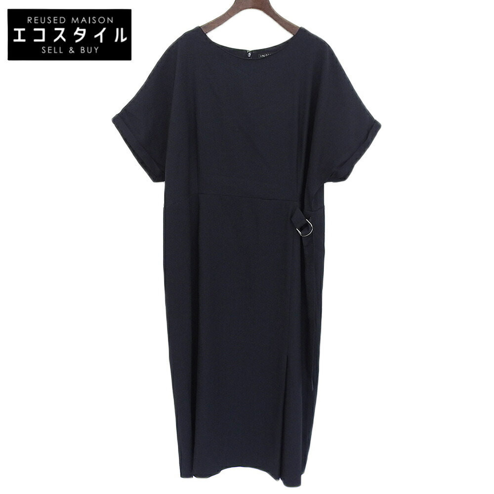 INDIVI インディヴィ 美品 麻調 スタイルアップ ワンピース レディース ネイビー 127-58013 24SS ワンピース ― ネイビー レディース 【中古】