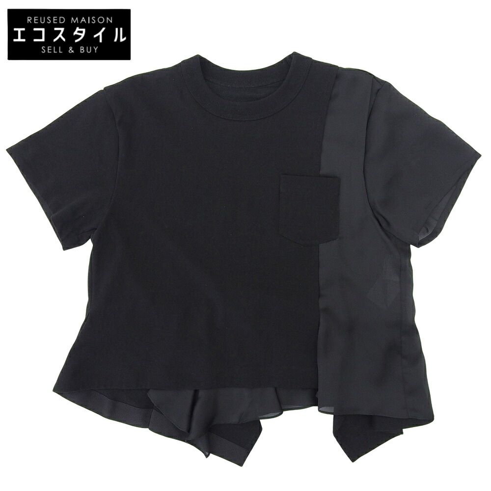 sacai サカイ Cotton Jersey 切替Tシャツ トップス レディース ブラック 3 24-07167 24SS トップス 3 ブラック レディース 【中古】
