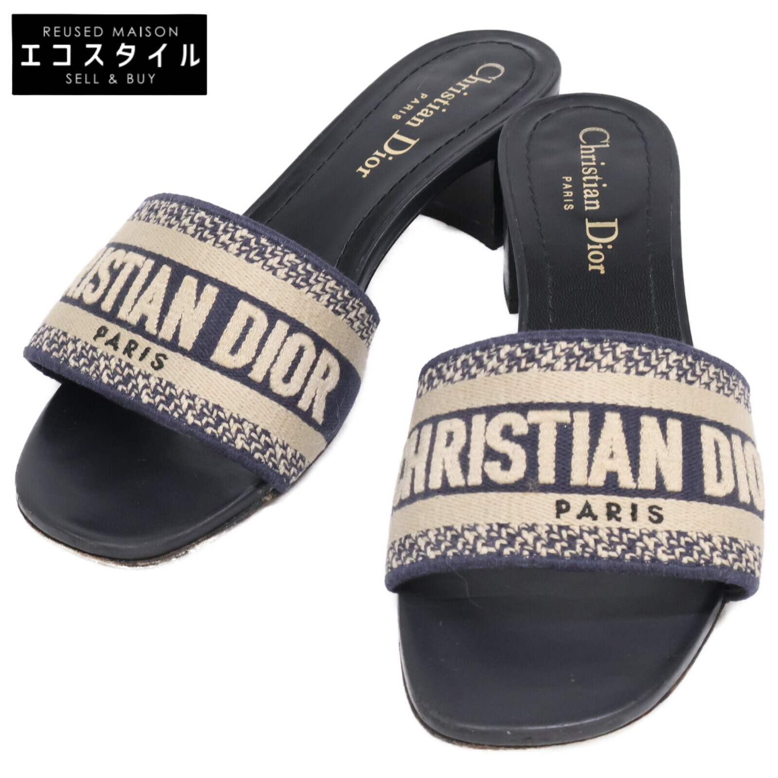Christian Dior ディオール Dway ロゴタイプ 刺しゅう 踵 シューズ 36 米国海軍/薄墨色 レディース 【中古】