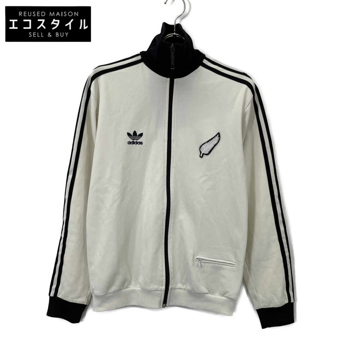 adidas アディダス ﾘﾐﾃｯﾄﾞｴﾃﾞｨｼｮﾝ 00s All Blacks刺繍 ﾍﾞｰｼﾞｭ×ﾌﾞﾗｯｸ ﾄﾚﾌｫｲﾙ ﾄﾗｯｸｼﾞｬｹｯﾄ ジャケット M ベージュ／ブラック レディース 【中古】
