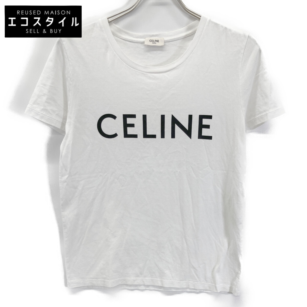 CELINE セリーヌ 白いこと 綿織物 ロゴタイプ刷り上げる ティーシャツ トップス   Ｓ 白いこと レディース 【中古】