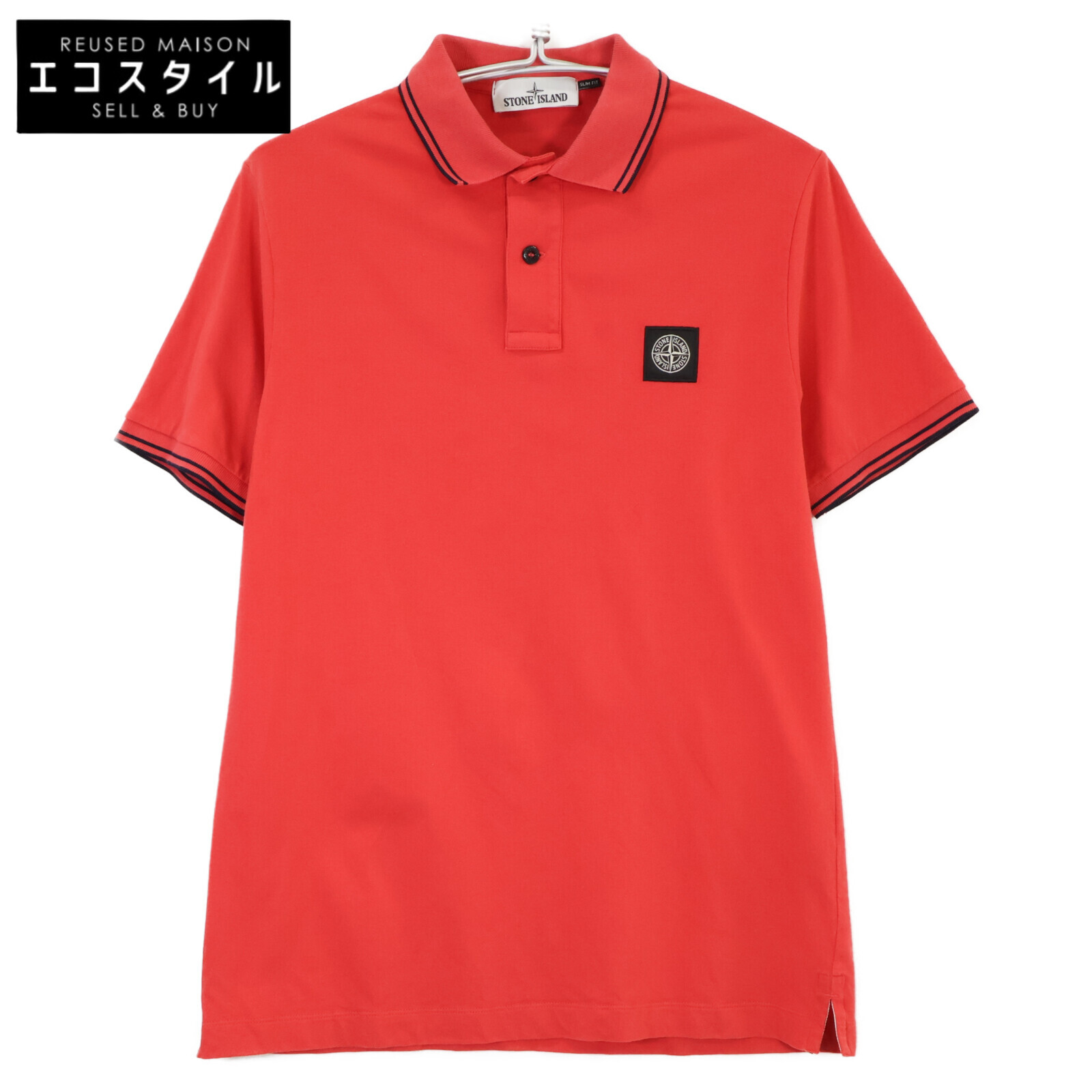 STONE ISLAND ストーンアイランド 鹿の子 か細い相応う 真四角ロゴタイプ半袖スポーツシャツ トップス   L 赤いこと メンズ 【中古】