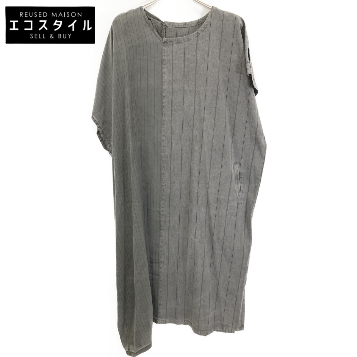 Y\u0027s ワイズ YT-D04-027 薄墨色 WASHER STRIPE ASYMMETRIC FRENCH DRESS ドッキングストライプワンピース 衣装   2 薄墨色 レディース 【中古】